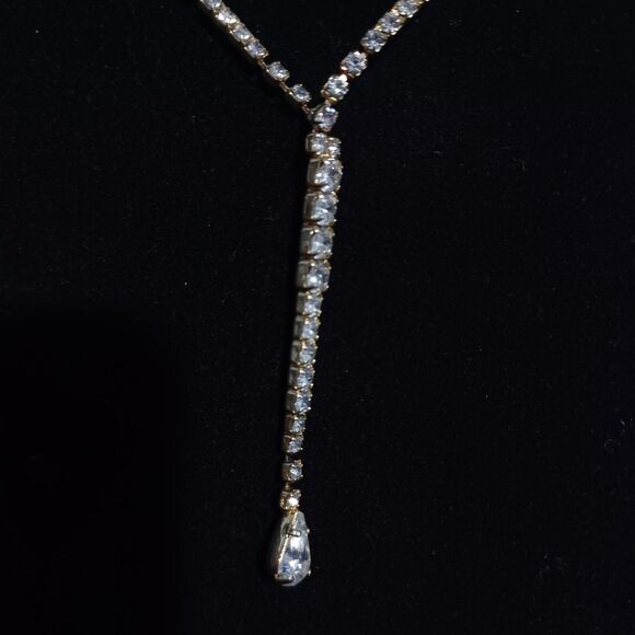 Gold-Toned Clear Rhinestone Y-Necklace, 18" - Picture 2 of 3